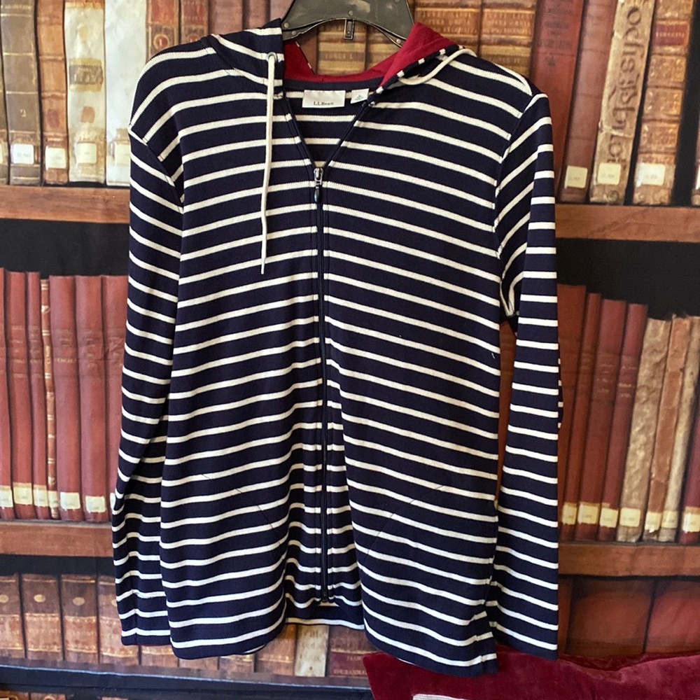 L.L. Bean Navy and White Striped Hoodie